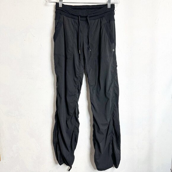 Lululemon Dance Studio Pants Women 4 Solid Black Drawstring Cinch Hem Athletic - Picture 1 of 13